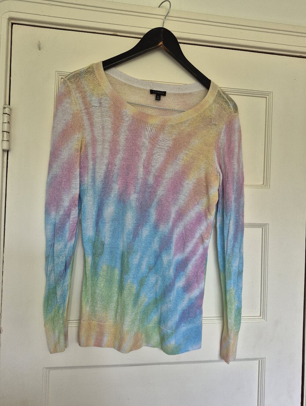 Talbots 75% Linen Light Knit Sweater Size XS Rainbow Tie Dye Pattern